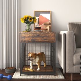 Furniture Style Wood Dog Crate End Table with Storage Console(Rustic Brown; 19.69''w x 22.83''d x 26.97''h)