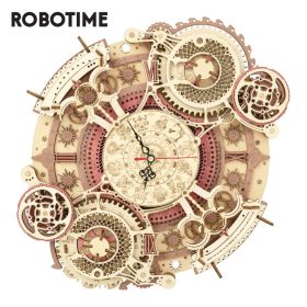 Robotime ROKR Zodiac Wall Clock 3d Wooden Puzzle Model Toys for Children Kids LC601