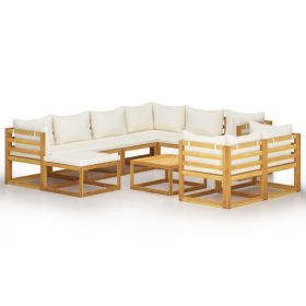 vidaXL 10 Piece Patio Lounge Set with Cushion Cream Solid Acacia Wood