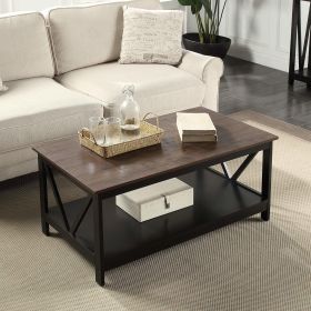 conifferism Modern Black Coffee Table, Wood Living Room Table with Storage Shelf for Small Spaces Apartment, Rectangle Center Table with X-Shape Desig