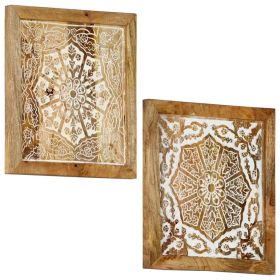 vidaXL Hand-Carved Wall Panels 2 pcs Solid Mango Wood 23.6"x23.6"x1"