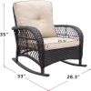 Outdoor Patio Wicker Rocker Chair; Porch Rattan Rocking Chair with Soft Cushions; Khaki