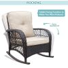 Outdoor Patio Wicker Rocker Chair; Porch Rattan Rocking Chair with Soft Cushions; Khaki