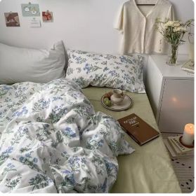 Korean Style Retro Small Floral Cotton Bedding Set Of Four Pieces (Option: GreenFragmented Flowers-Flat sheet-1.5m)