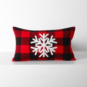 Christmas Red Black Plaid Embroidered Cushion Cushion Cover Without Core (Option: Picture Color-Snowflake 30x50cm)