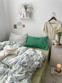 Korean Style Retro Small Floral Cotton Bedding Set Of Four Pieces (Option: Ice Sand GreenBV Green-Fitted sheet-1.5m)