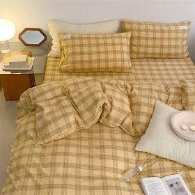 Fashion Simple Cotton Washed Pillowcase (Option: Yellow Medium Grid-A Pair Of Pillowcases 48x74)