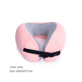 U-shape Pillow Slow Rebound Polyester Cotton Storage Neck U-shaped Removable And Washable Travel Plane (Option: Pink-24x24cm)