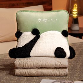 Cute Cartoon Panda Pillow Blanket Dual-use (Option: Pillow Blanket Green-40x40cm)