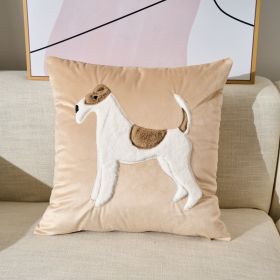 Embroidered Velvet Plush Cute Sofa Decorative Cushion Pillow Cover (Option: Khaki Puppy-45X45 Pillowcase)