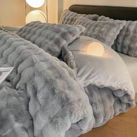 Plush Four-piece Set Milk Fiber Thickened Thermal Coral Fleece (Option: Light Gray-150cm Bed Sheet Four Piece Set)