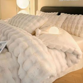 Plush Four-piece Set Milk Fiber Thickened Thermal Coral Fleece (Option: Milkshake White-150cm Bed Sheet Four Piece Set)