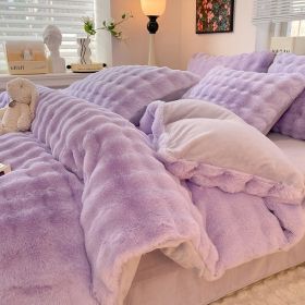 Plush Four-piece Set Milk Fiber Thickened Thermal Coral Fleece (Option: Purple-150cm Bed Sheet Four Piece Set)