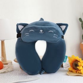 Memory Foam U-shaped Pillow (Option: Cat Eye Mask Blue-30x26cm)