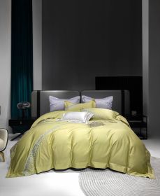 120 Long-staple Cotton Four-piece Set High-grade Simple Embroidery Light Luxury Quilt Cover Bed Sheet Bedding (Option: Jump Yellow-150cm Bed Sheet 200x230)