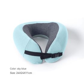 U-shape Pillow Slow Rebound Polyester Cotton Storage Neck U-shaped Removable And Washable Travel Plane (Option: Sky Blue-24x24cm)