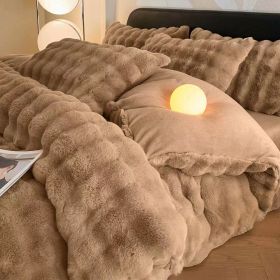 Plush Four-piece Set Milk Fiber Thickened Thermal Coral Fleece (Option: Coffee Color-150cm Bed Sheet Four Piece Set)