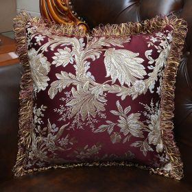 European Style Living Room Sofa Tassel Pillow Cover (Option: Wine Red-30X50cm Pillowcase)