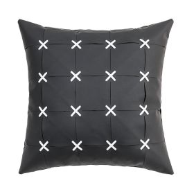 American Modern Pure Color PU Leather Hand-woven Pillow Cover (Option: Black-45x45cm Without Core)