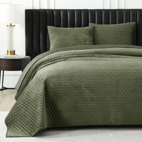 Pure Polyester Flannel Three-piece Bed Cover Set (Option: Army Green-King)