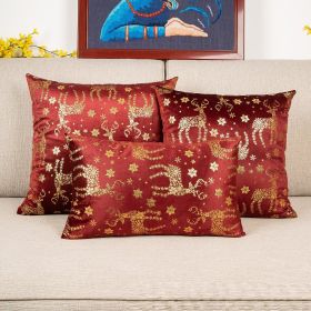 Netherlands Velvet Bronzing Christmas Style Pillow Cover (Option: Wine Red-45x45cm Hug Without Core)